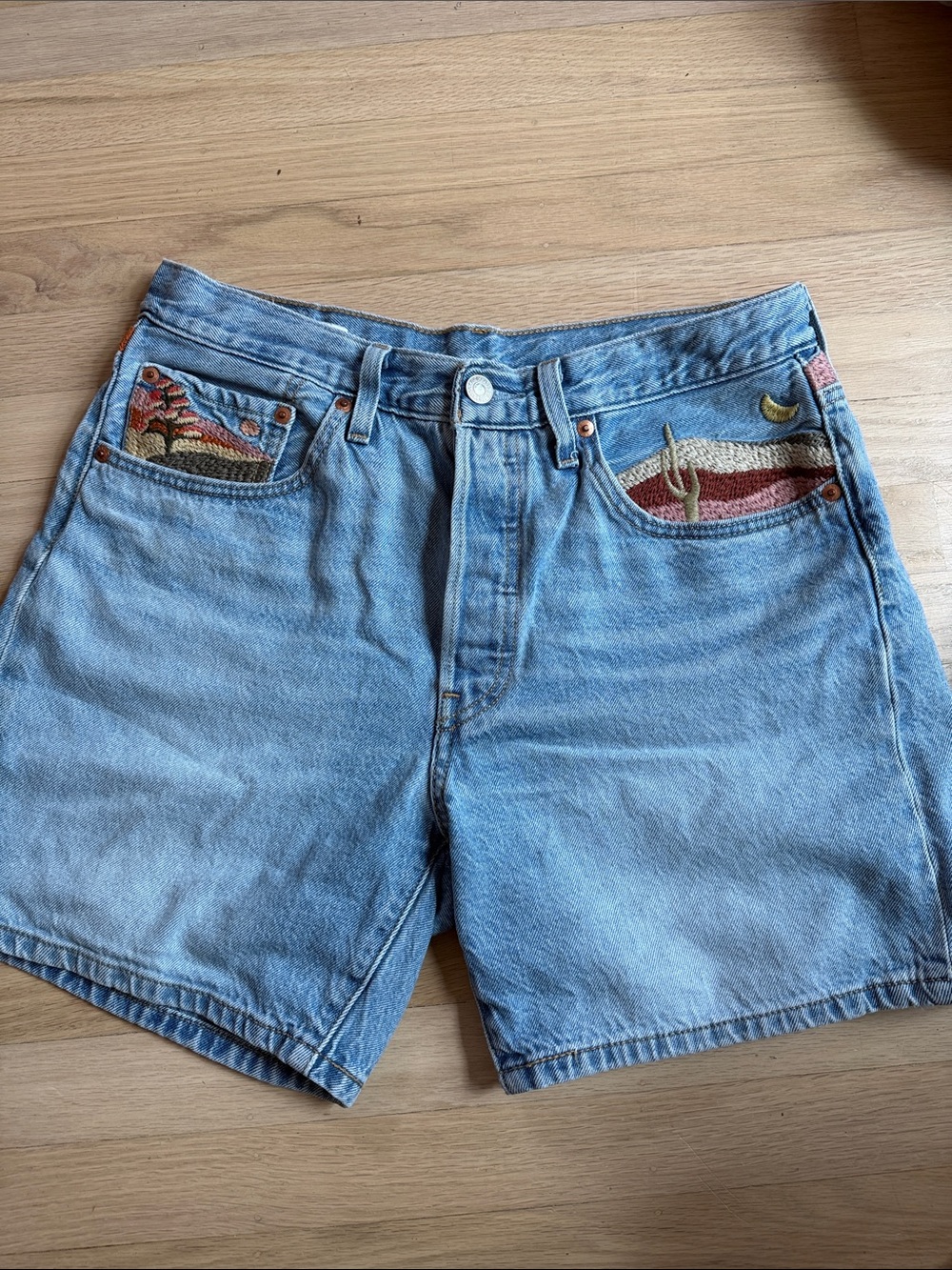 Levi's Light Blue Denim Shorts with Desert Embroidery